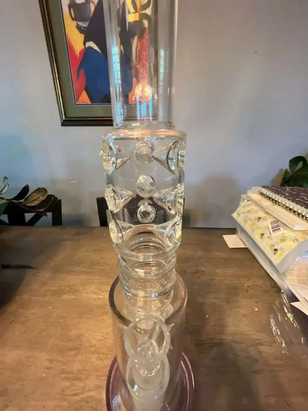 Clover Glass Double Percolator Water Piece with Purple Accent